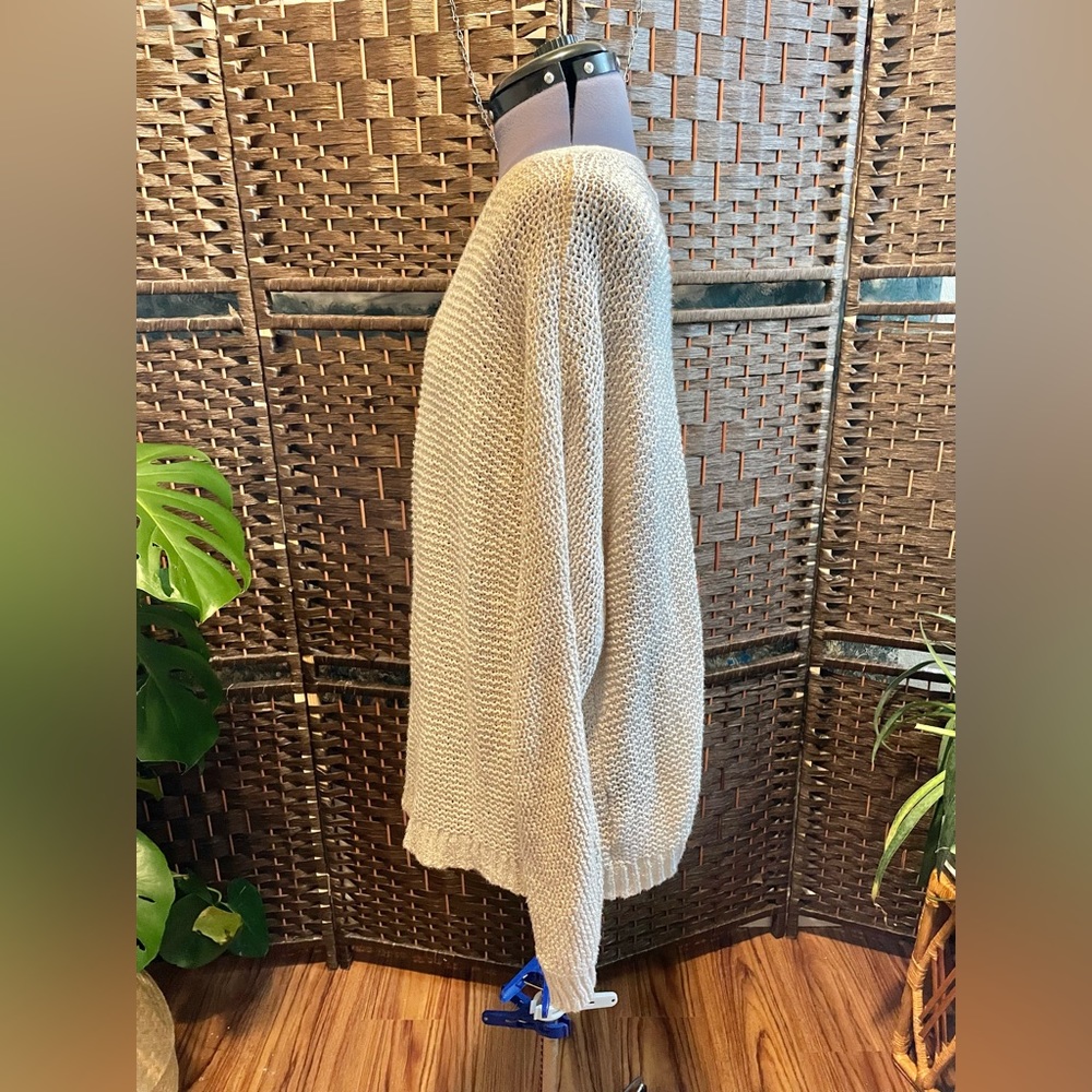 Free People oatmeal beige Knit V neck oversized slouchy off shoulder sweater m - Picture 4 of 14